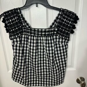 J. Crew Black and White Gingham Preppy Cottagecore Dainty Babydoll Goth Crop Top